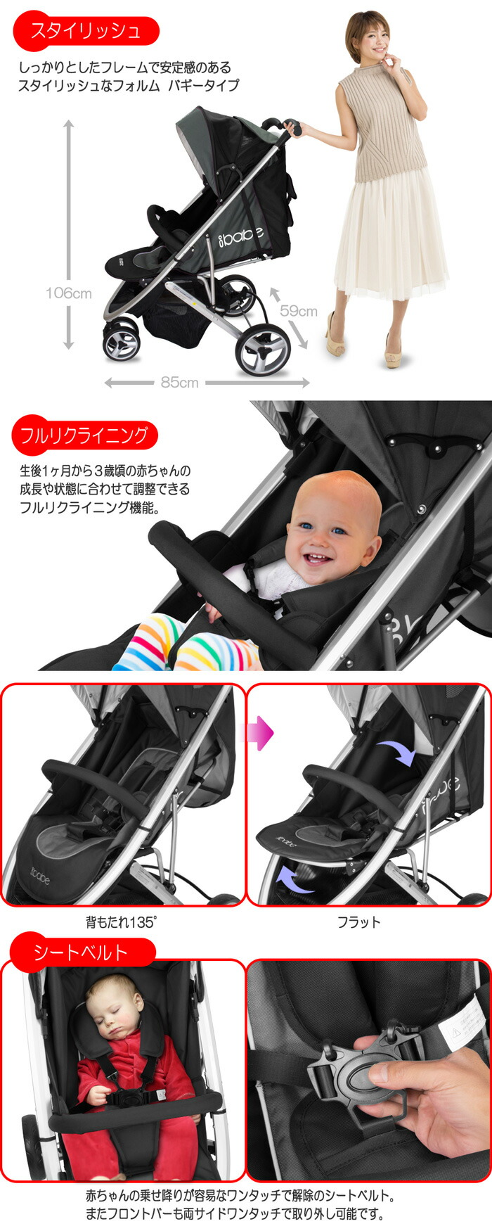 楽天市場】ベビーカー バギー 3輪タイプ 着せ替え可 【 ibabe