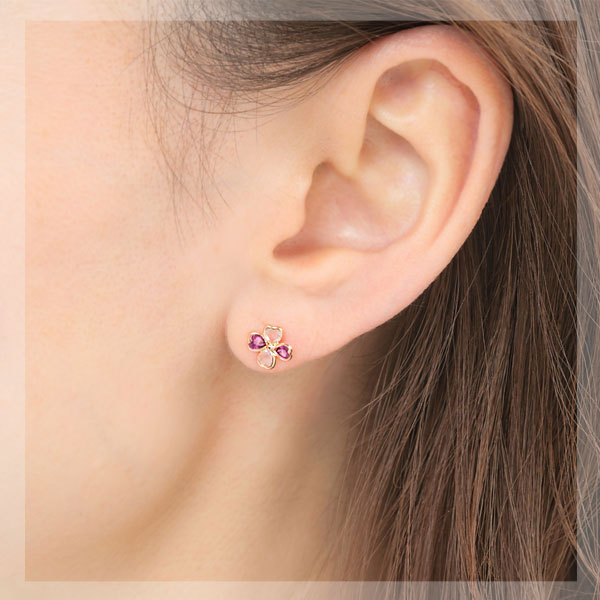 楽天市場】クローバー ピアス ピンクトルマリン ローズクォーツ ローズ