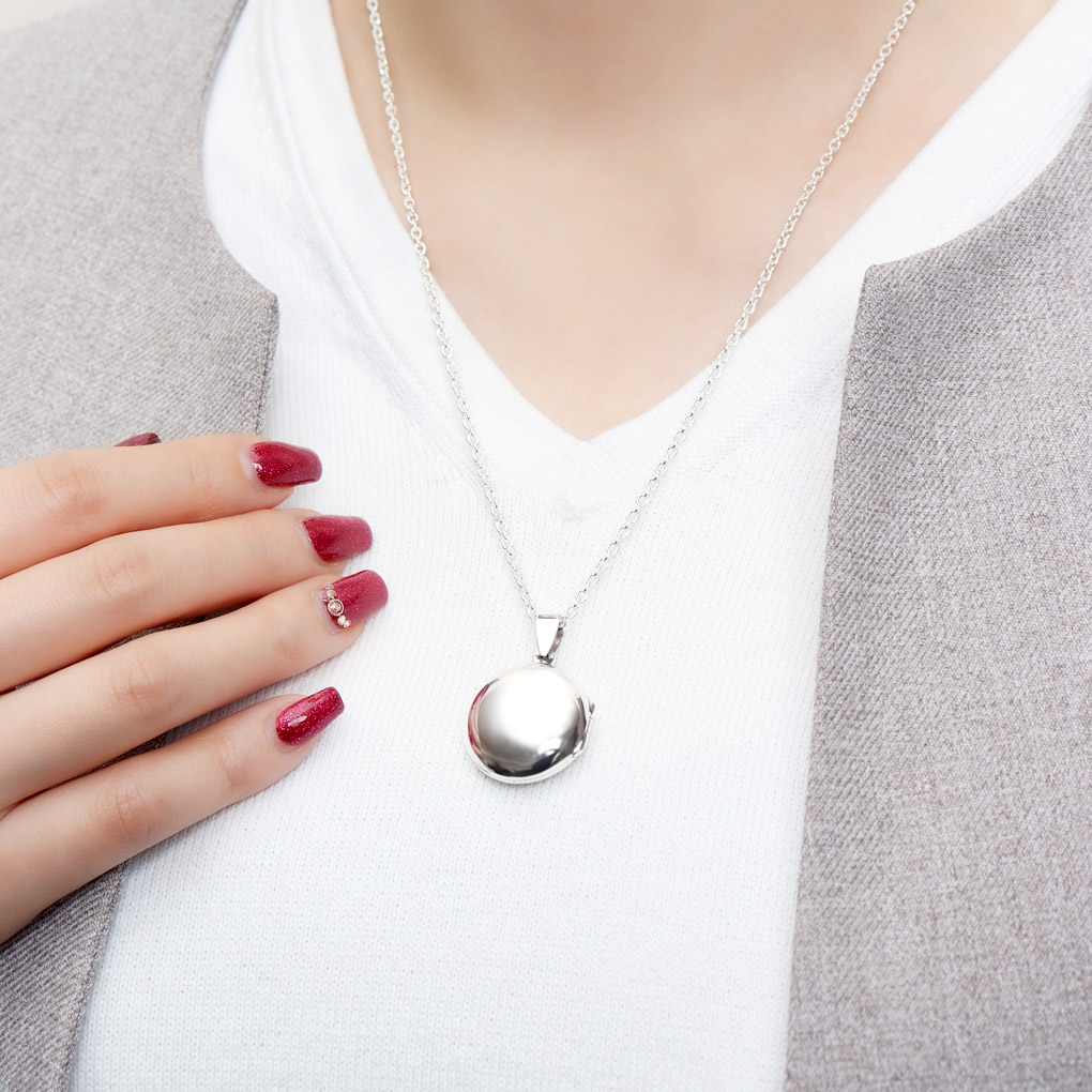 シンプル ラウンド ロケットペンダント シルバー ネックレス