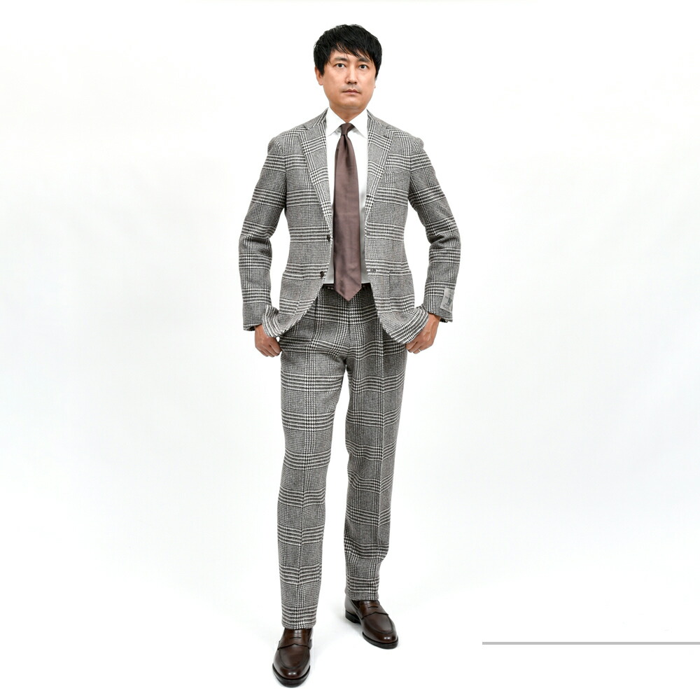 guji（グジ）ウールソフトツイードグレンチェック3Bジャケット MADE BY