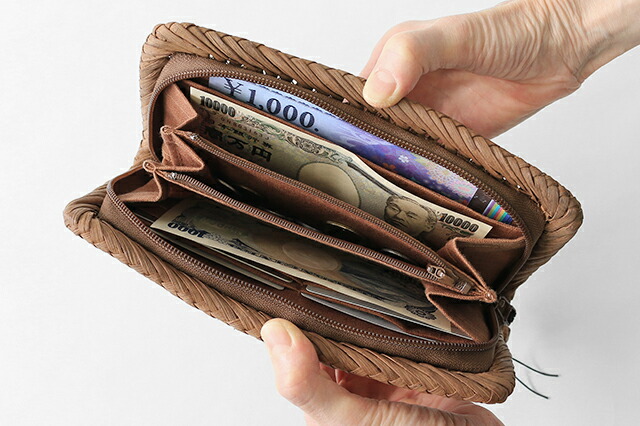 やまぶどう長財布(国産材/網代編み/細ひご/ひご幅6～7mm/内側柿渋染