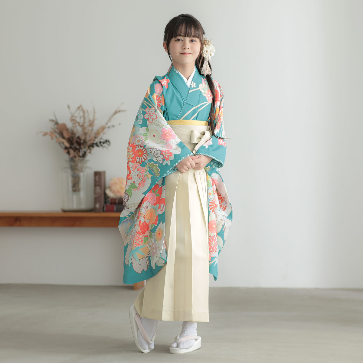 楽天市場】【レンタル】卒園式 袴 女の子 レンタル 浅葱色 花の扇面に