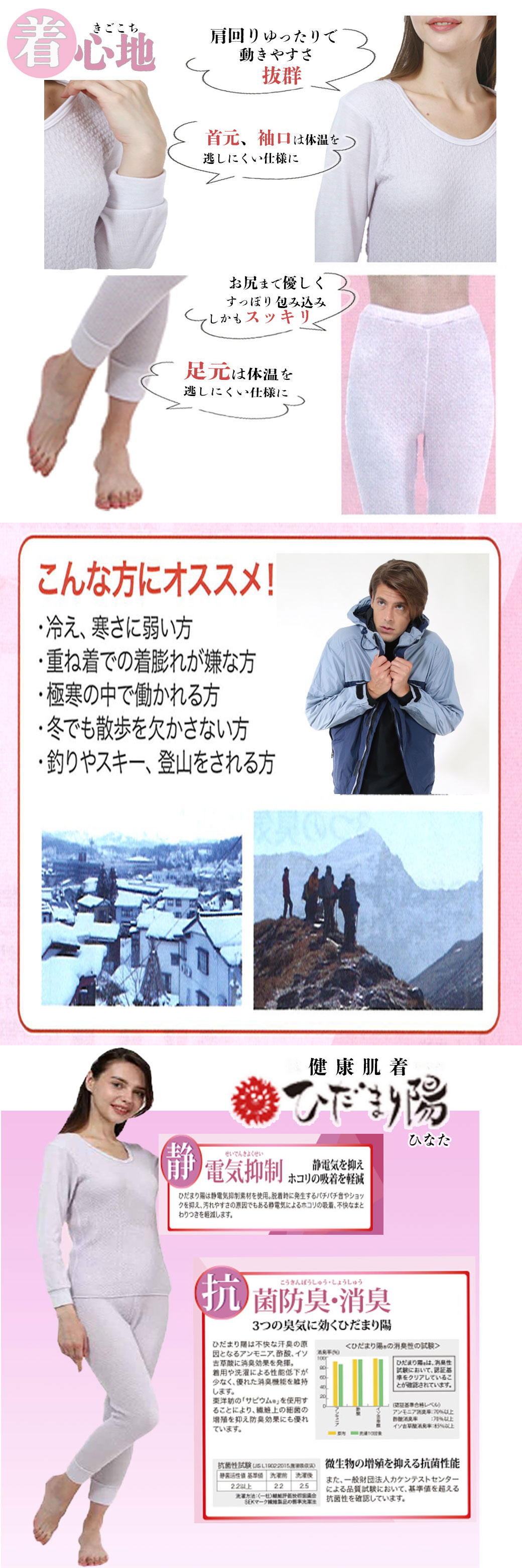楽天市場】ひだまり肌着 陽 ひなた婦人用上下セット 防寒健康肌着 送料