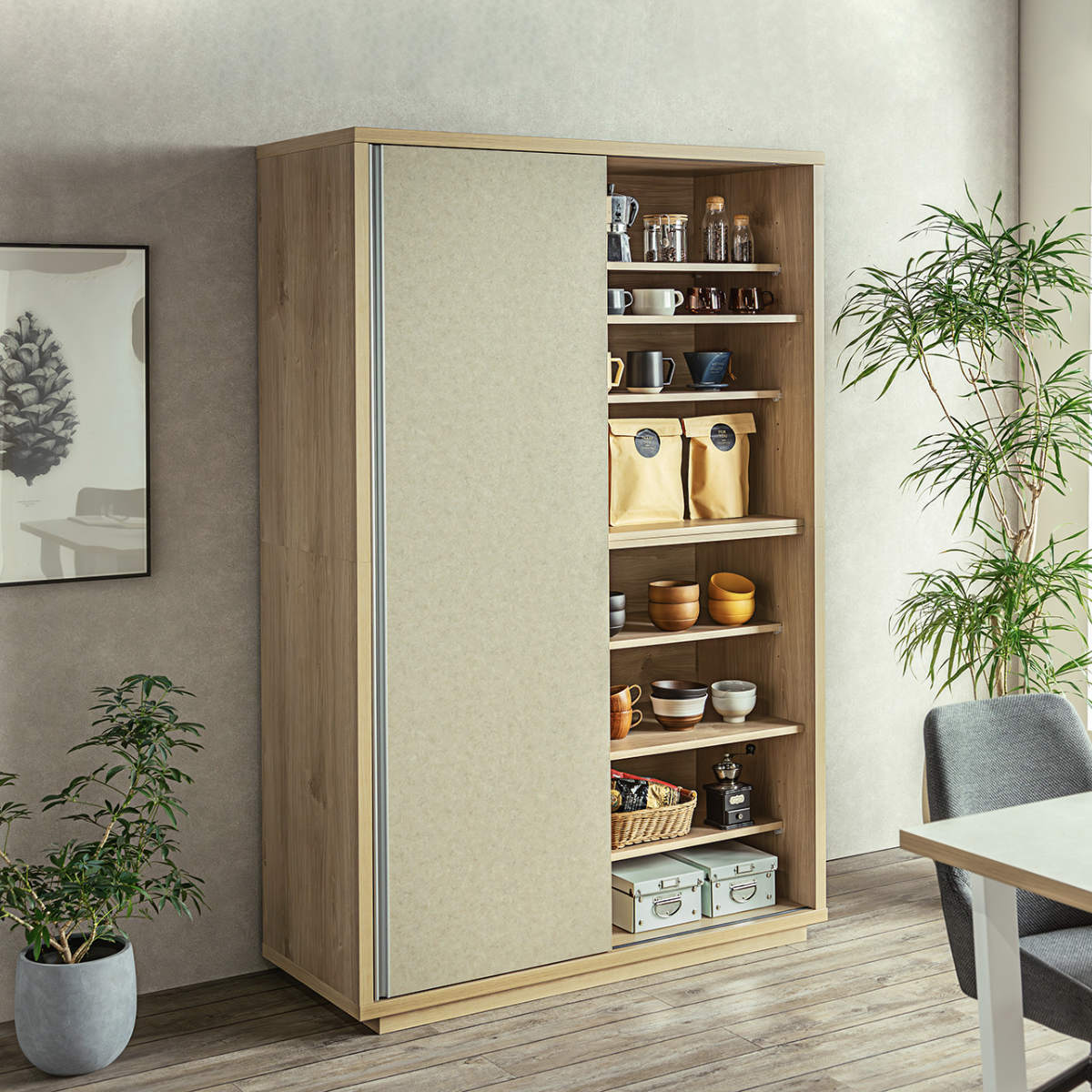 楽天市場】食器棚 幅118cm スライド扉 可動棚 大型レンジ対応 日本製