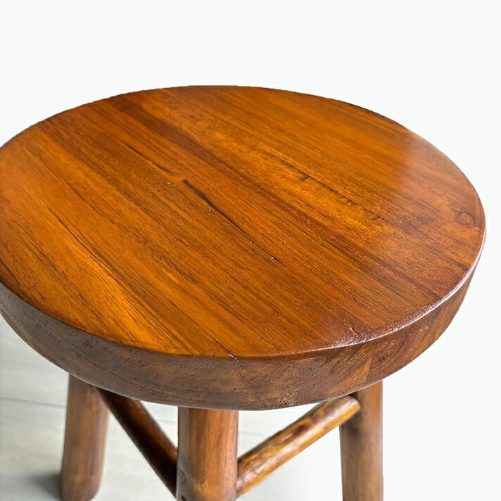 チーク無垢材ラウンドスツール