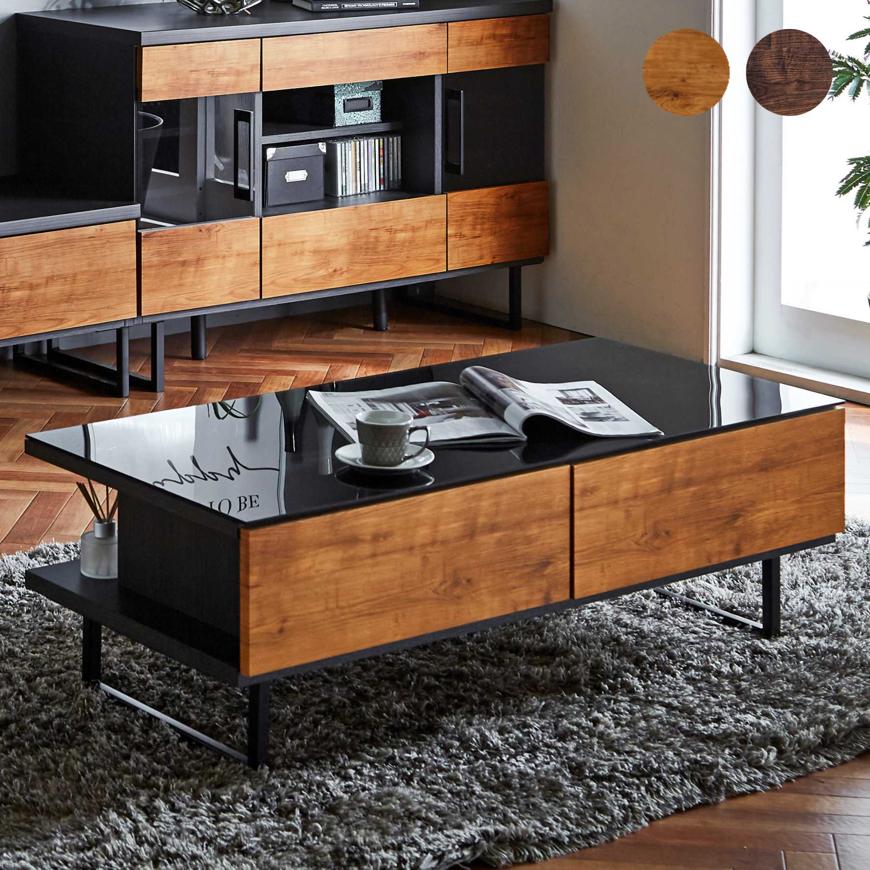 楽天市場】収納付き ガラス ローテーブル 幅105cm 105x45 引き出し収納