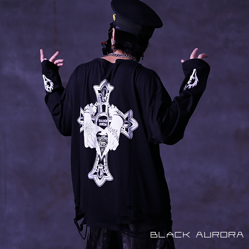 楽天市場】V系 Tシャツ 長袖 メンズ 長袖Tシャツ ダメージ カットソー