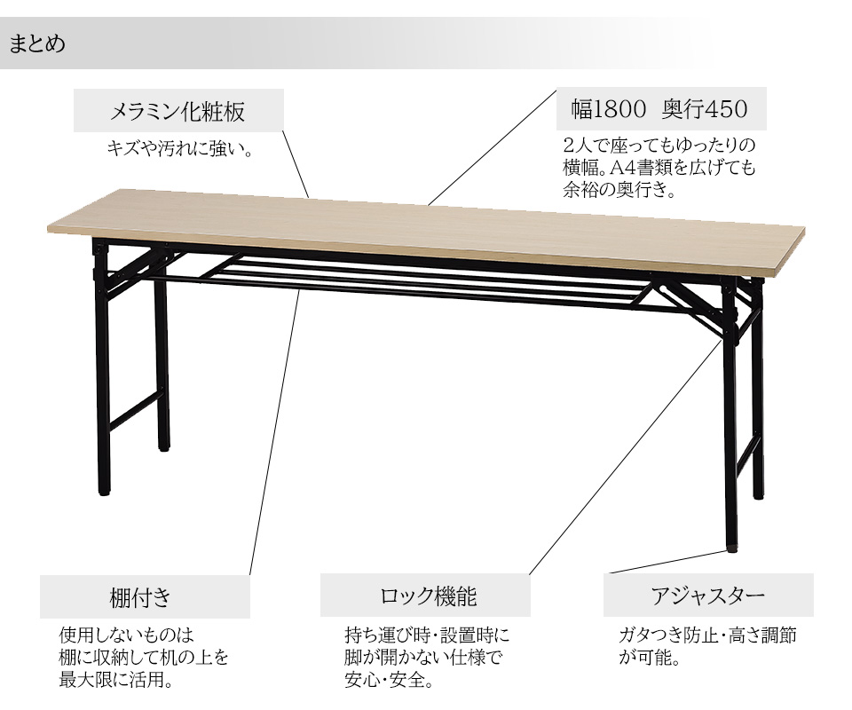 会議用テーブル 折りたたみ 1800 450 会議テーブル 6色 長机