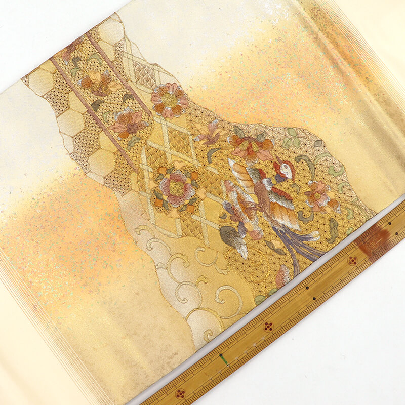 春一番の日に着たい色】【中古】 名古屋帯 正絹 九寸帯 お太鼓柄