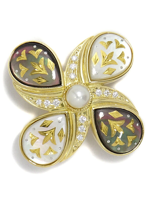 MIKIMOTO】ミキモト『K18YG ピクウェ ブローチ シェル パ―ル