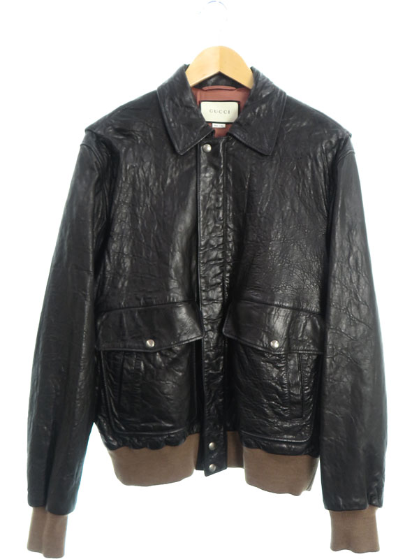 GUCCI】グッチ『刺繍入り レザージャケット size38』526814 XG683