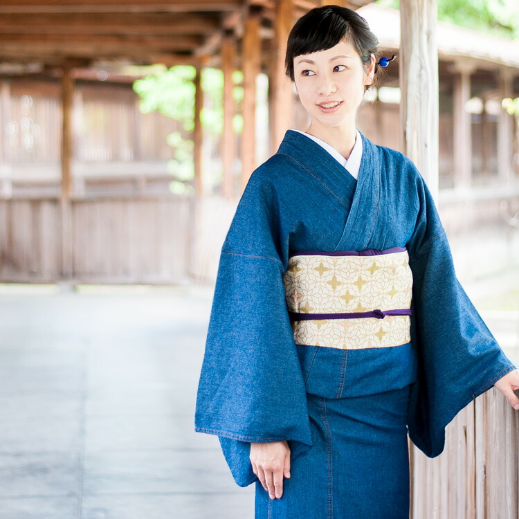 楽天市場】【ポイント10倍 】 デニム着物 名古屋帯 セット 松葉仕立て