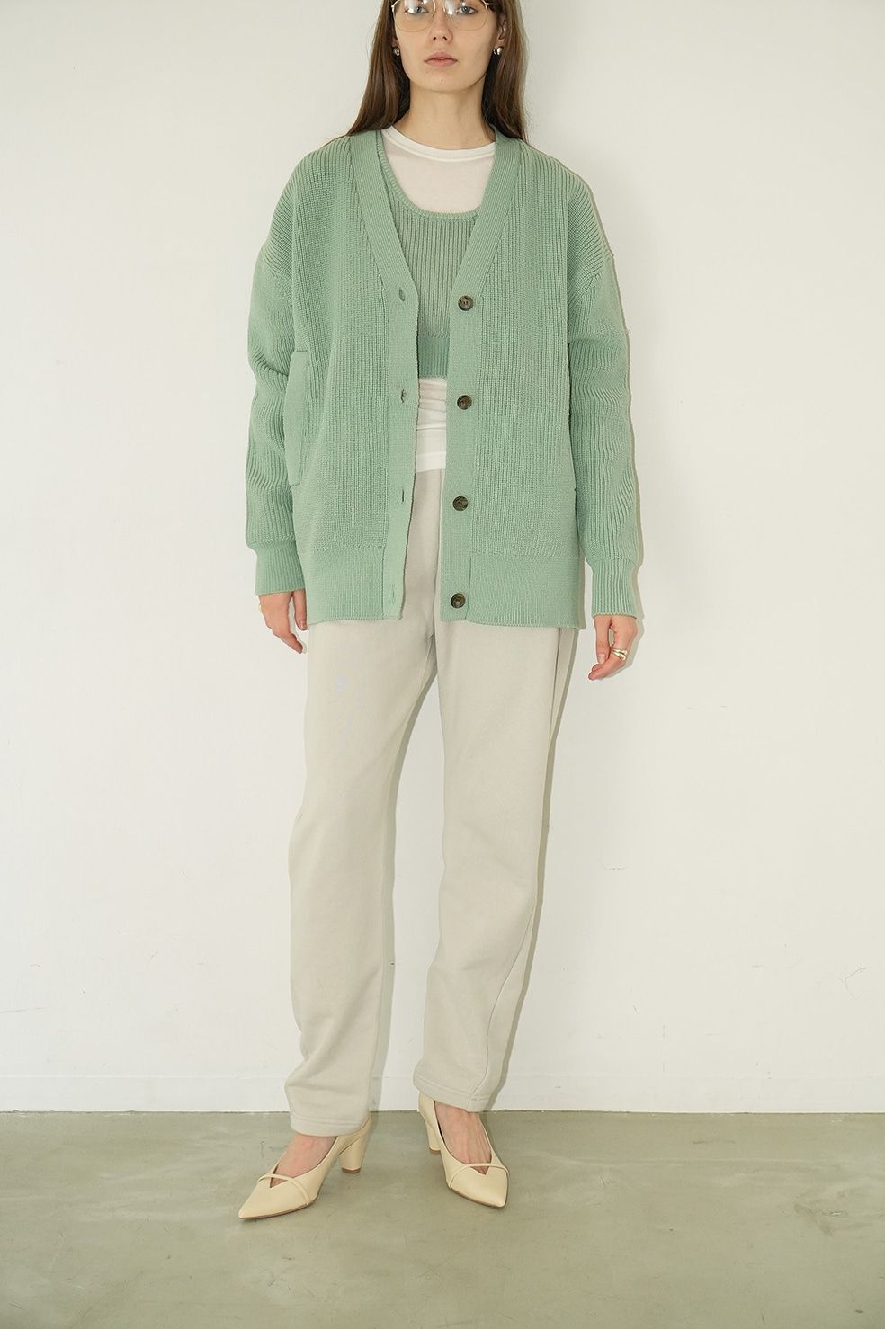 CLANE - BUSTIER SET KNIT CARDIGAN - NAVY - カーディガン ショート