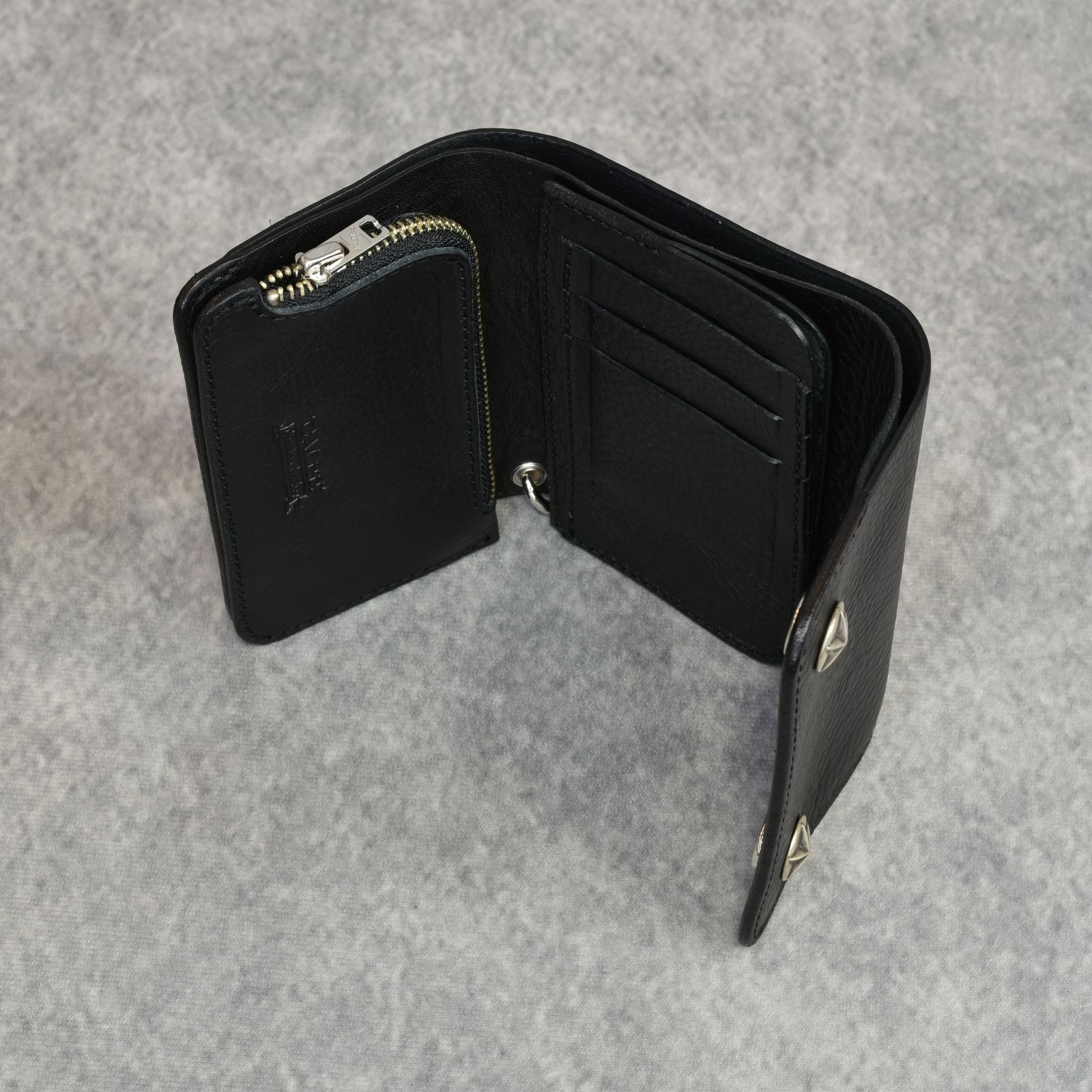 CALEE - SILVER STAR CONCHO FLAP LEATHER HALF WALLET (BLACK