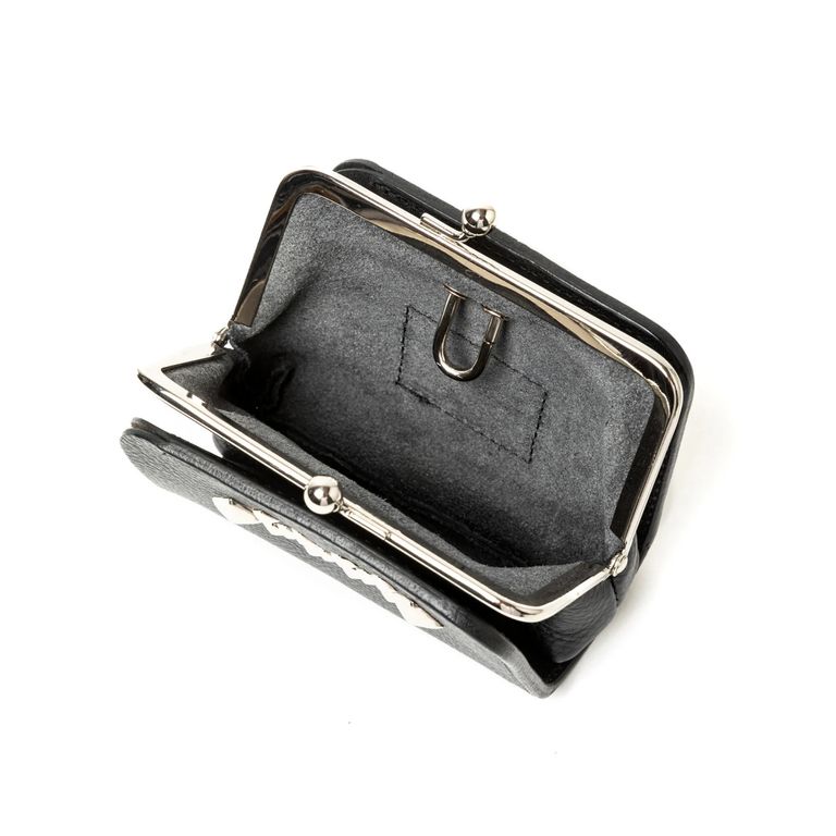 CALEE - STUDS LEATHER INTERNAL FLEX FRAME TYPE MULTI WALLET (BLACK