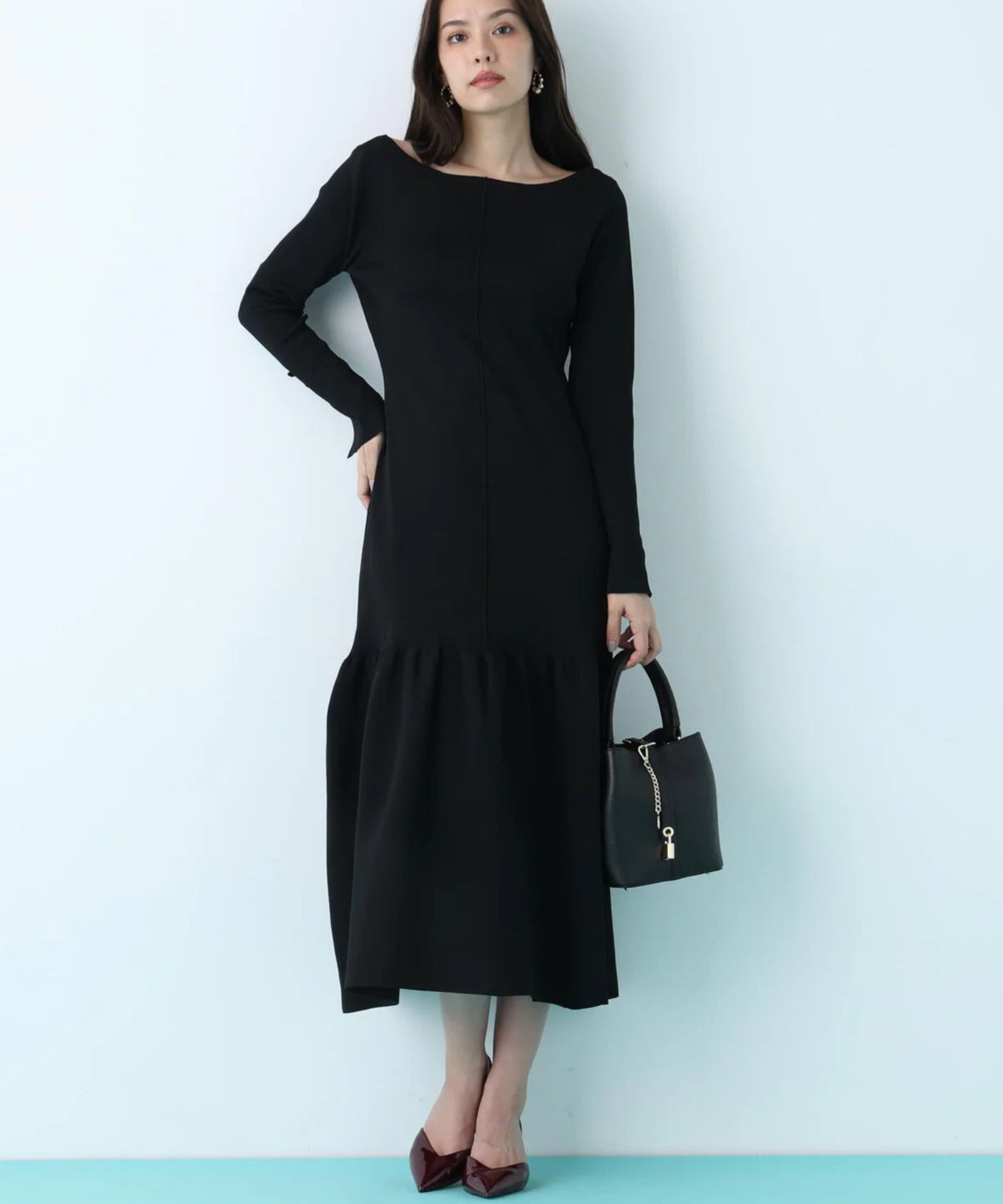 PINKY&DIANNE - ボートネックマーメイドニットワンピース(ネイビー