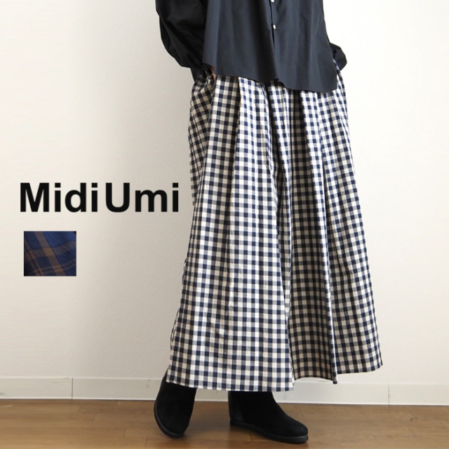 MidiUmi ミディウミ タックギャザーチェックスカート ロング丈 レディース