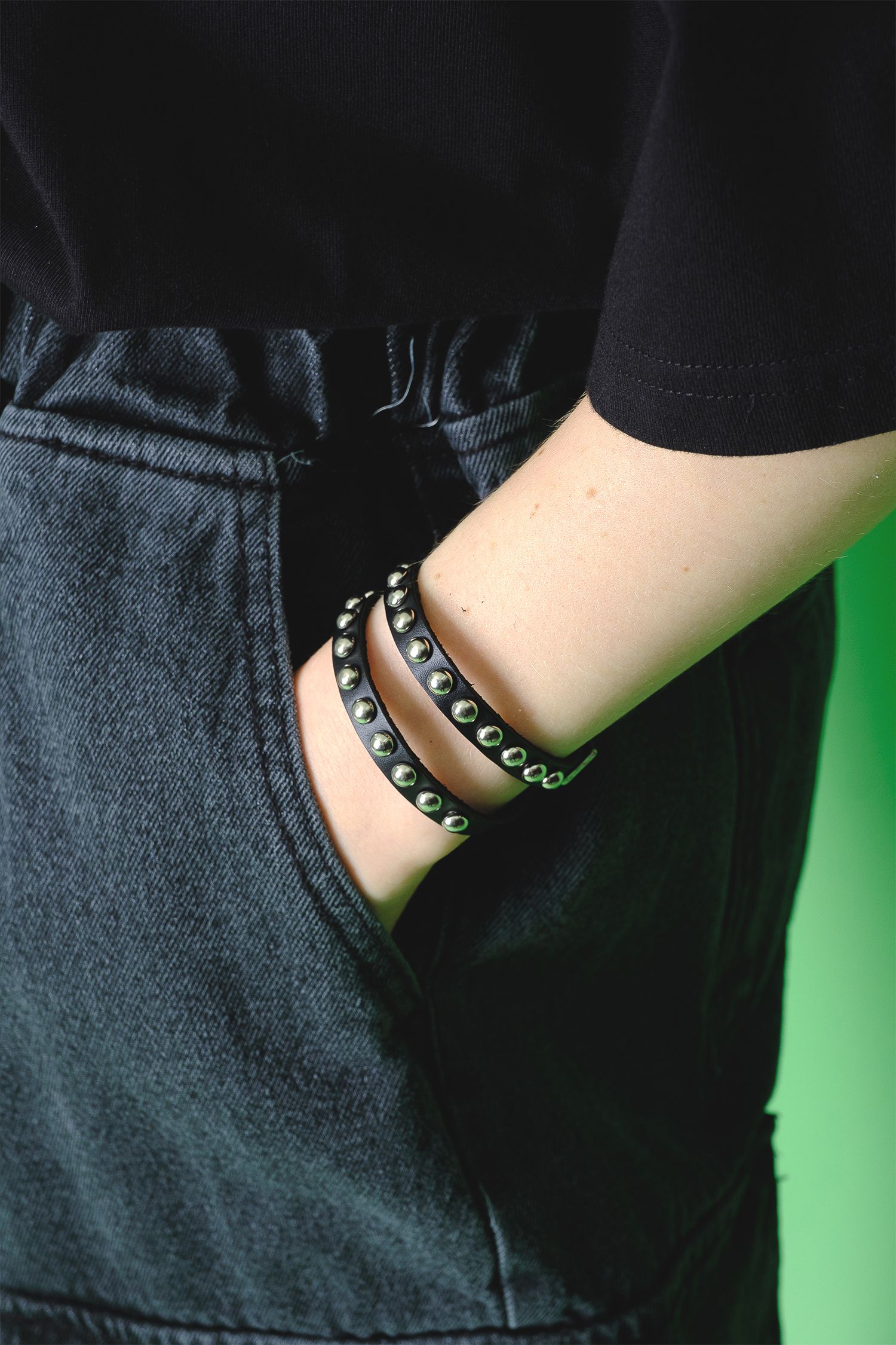 ボールスタッズ2連コードレザーブレスレット ankoROCK(アンコロック