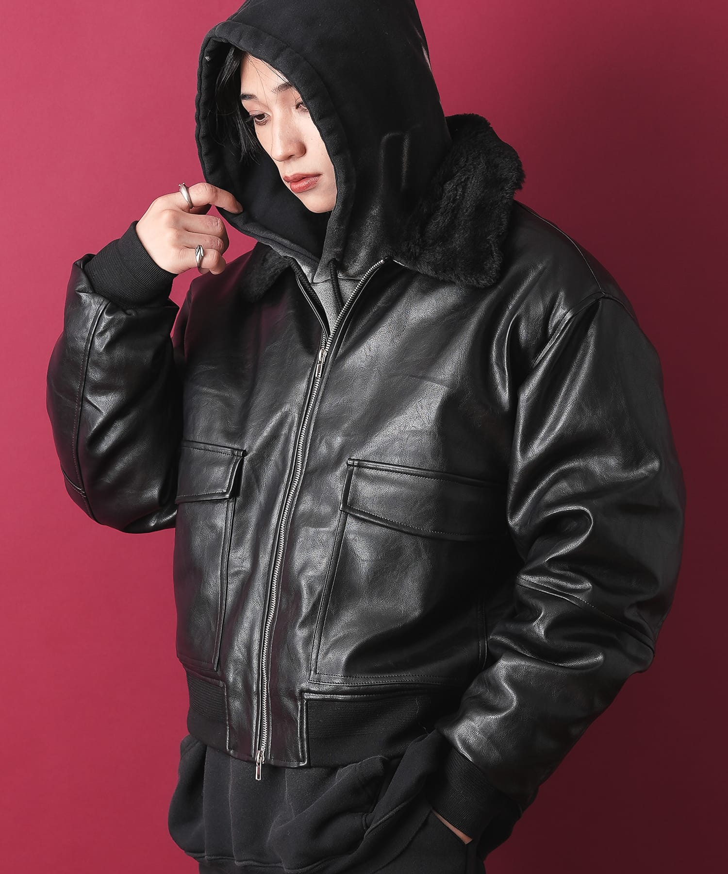 ファー襟合成皮革G-1フライトジャケット / ブルゾン メンズ レディース