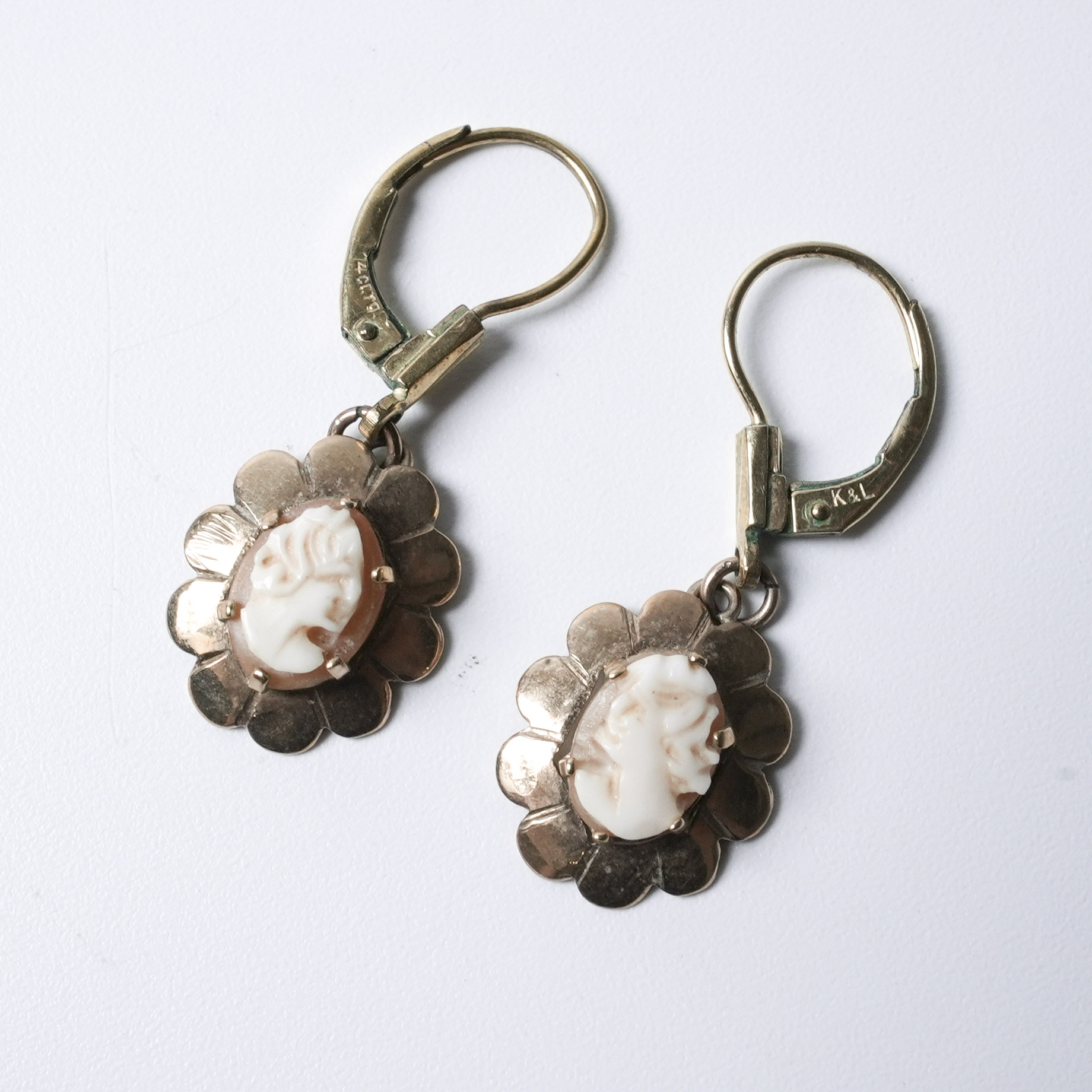 イギリス 1920年代 9Kゴールド カメオ アンティークジュエリー ピアス