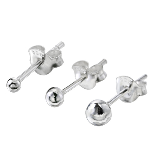 シャカ玉 スタッド ピアス 直径2mm 3mm 4mm 釈迦玉 メンズ シルバー