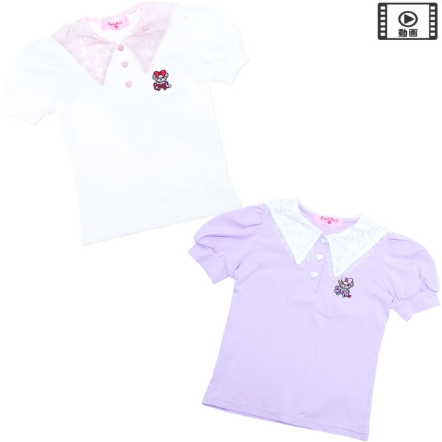 レースセーラー襟パフスリーブTシャツ