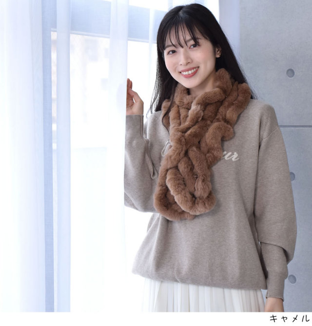 半額 会員価格適用外】レッキスラビッ フリル マフラー ふわふわ