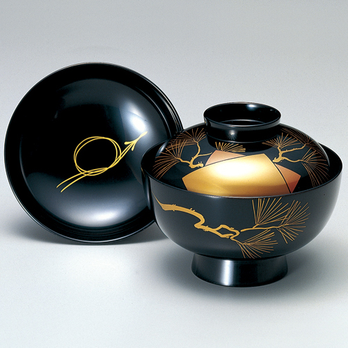 吸物椀 沈金和菊彫 黒 漆塗り 漆器の井助
