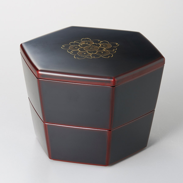 三段重 松竹梅蒔絵 黒内朱 6.5寸 漆塗り 木製 12-14702 漆器の井助
