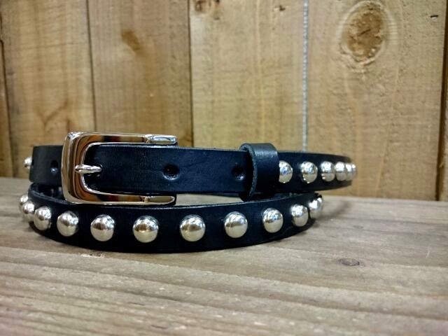 ナローベルト ラウンドスタッズシルバー 【ブラック】15mm 細ベルト