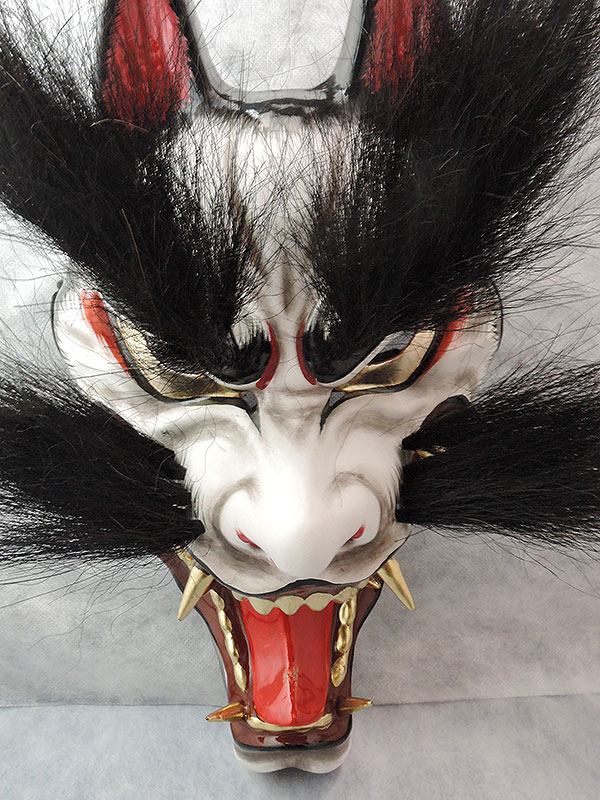 柿田勝郎面工房：石見神楽面 悪狐（黒狐 眉毛有 3号型）