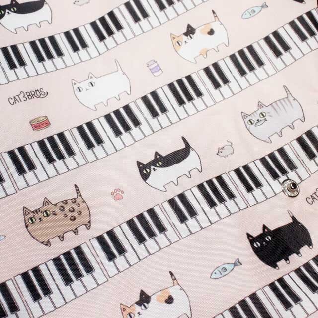 ピアノ鍵盤と猫6兄弟 エコバッグ【L】 230522 音楽雑貨