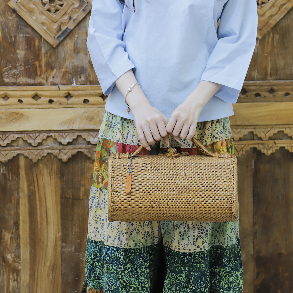 俵型二つ折れLサイズ (NAB617) Rosily(ロージリー) バリ島 アタかご