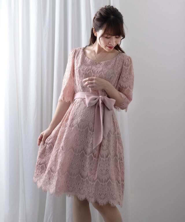 エレガント総レースワンピース 授乳服マタニティウェア 産前産後兼用