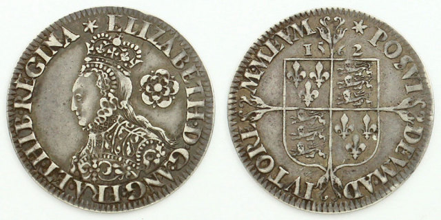 イギリス テューダー朝 1562 6ペンス銀貨 エリザベス1世