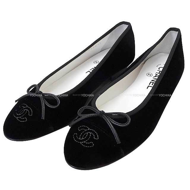 CHANEL シャネル バレエシューズ フラット ココマーク #37.5 黒