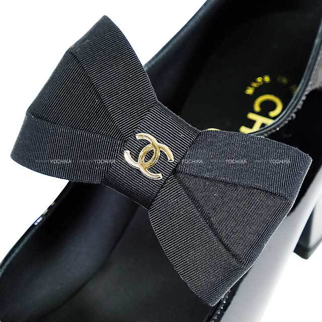 CHANEL シャネル パンプス メリー ジェーン ココマーク リボン #38 黒