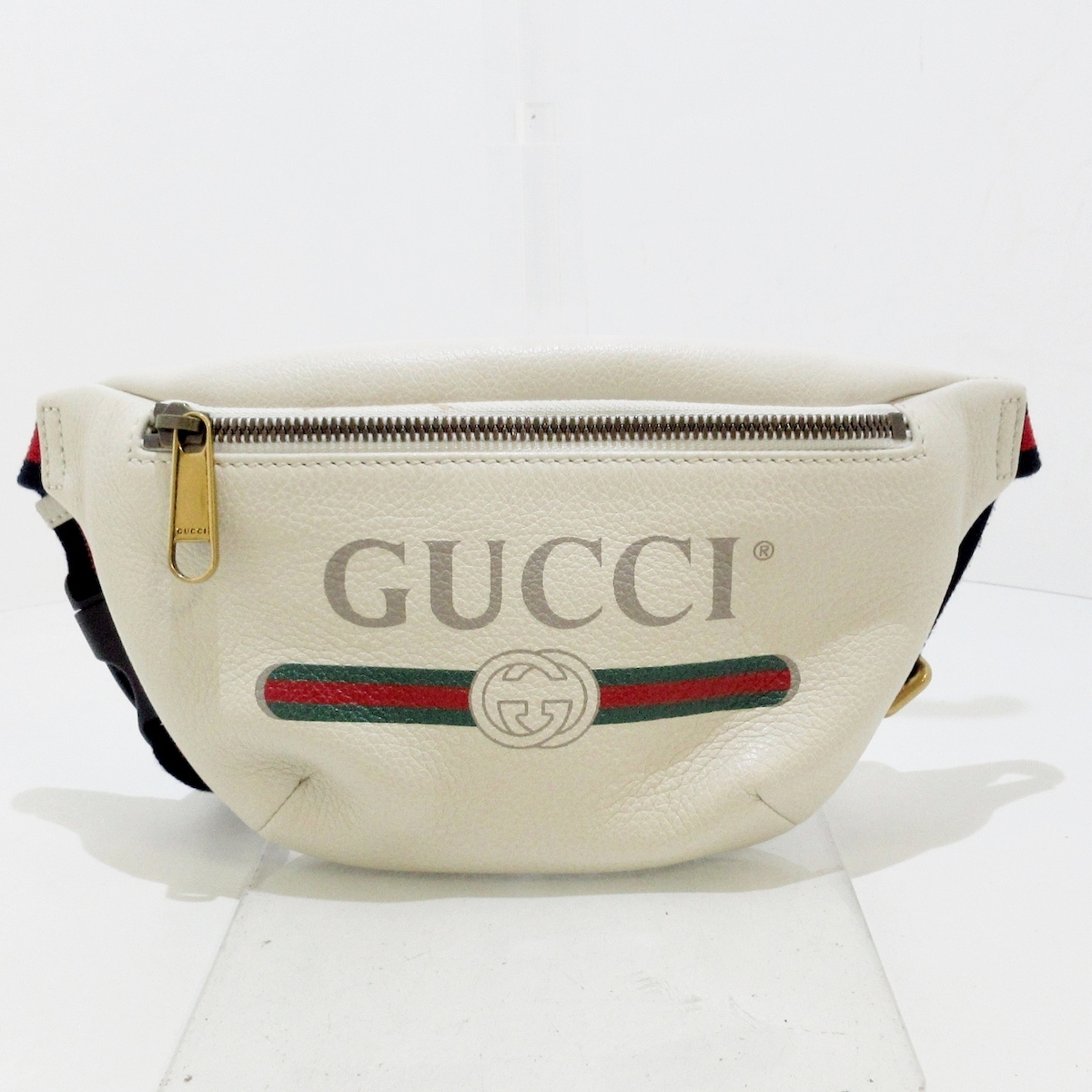 グッチ/ウエストポーチ/プリント スモール ベルトバッグ/白×グリーン