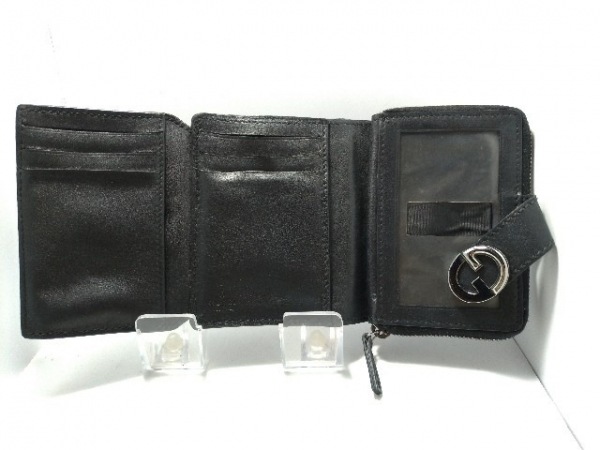 グッチ 3つ折り財布 - 106637 黒 ラウンドファスナー/定期入れ付き