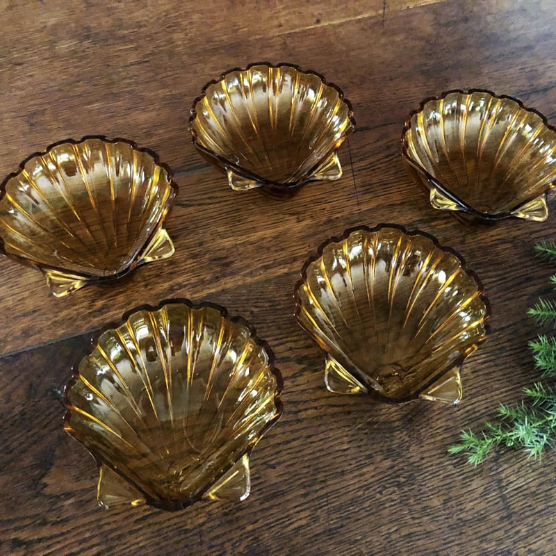 アンバーガラス 小鉢シェル 5セット〈古物〉 | 器屋 HAKOBE
