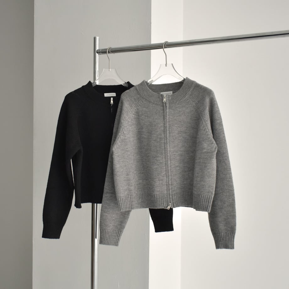 knit-02269 ジップ ニット カーディガン グレー ブラック | L a v i s