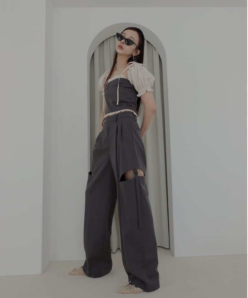 サイドカットベルトタックパンツ / Side Cut Belt Tuck Pants | FI