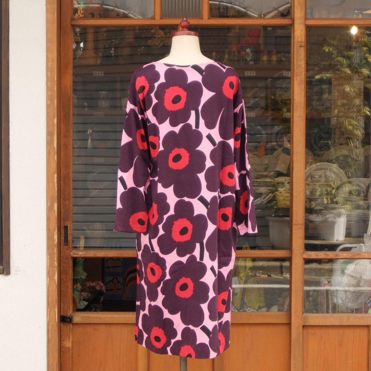 マリメッコ marimekko ＜Pieni Unikko＞七分袖ワンピース（ピンク