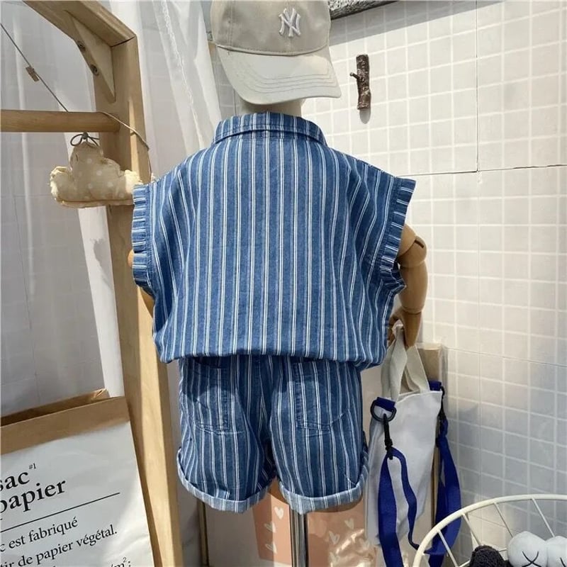 デニムシャツストライプセットアップ(3139) | こどもふく🧸mocokids