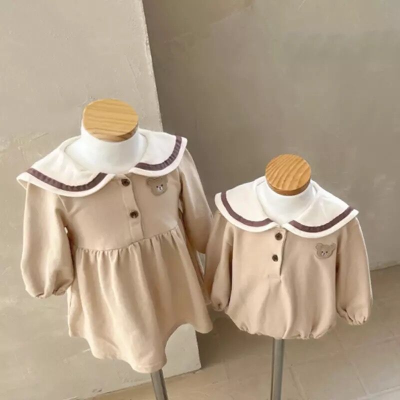 くま耳襟セーラーロンパースorワンピース(2375) | こどもふく🧸mocokids