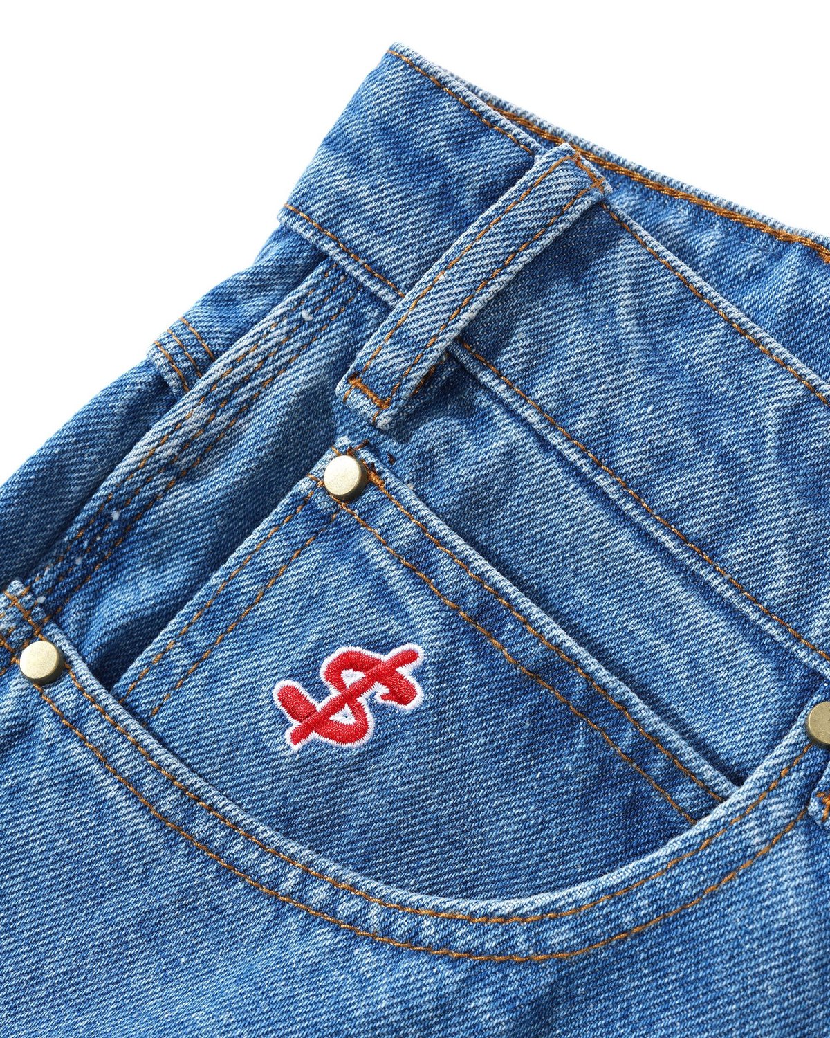 CASH ONLY Logo Baggy Denim Jeans Washed Indigo