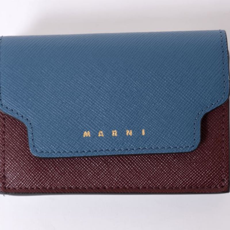 マルニ Marni 三つ折り財布 サフィアーノレザー シアンチョコレート