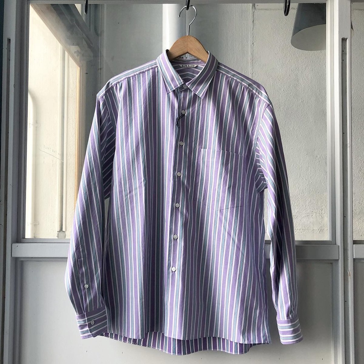 AURALEE WASHED FINX TWILL STRIPE SHIRTS A9SS