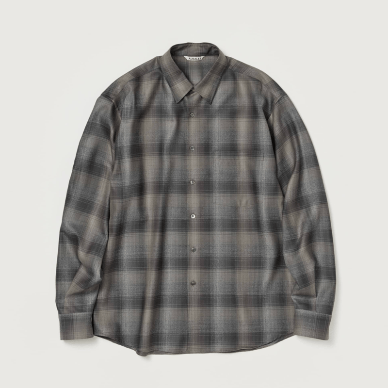 AURALEE SUPER LIGHT WOOL CHECK SHIRT | Less Hi