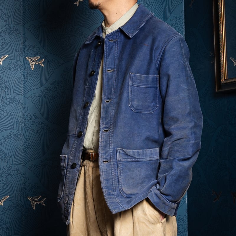 40s France Vintage Blue Moleskin Work Jacket |